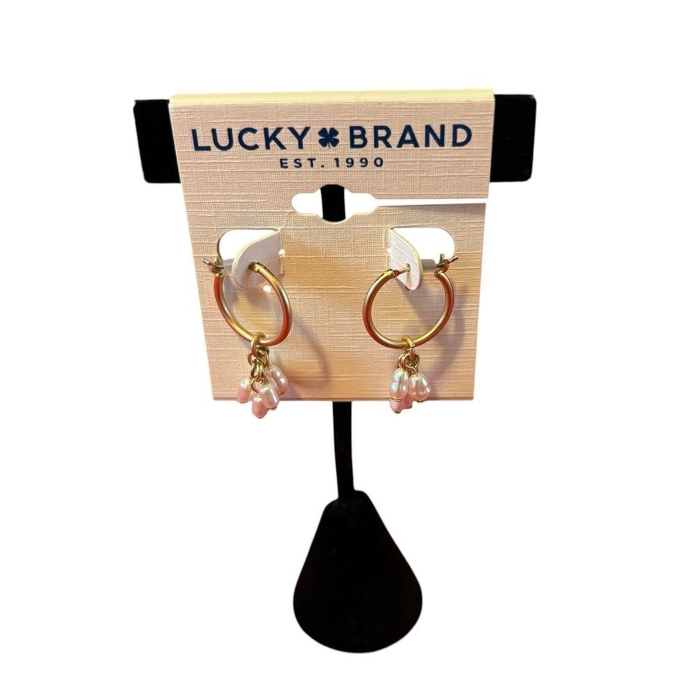 Lucky Brand Matte Gold Pearl Cluster Latchback  Hoops